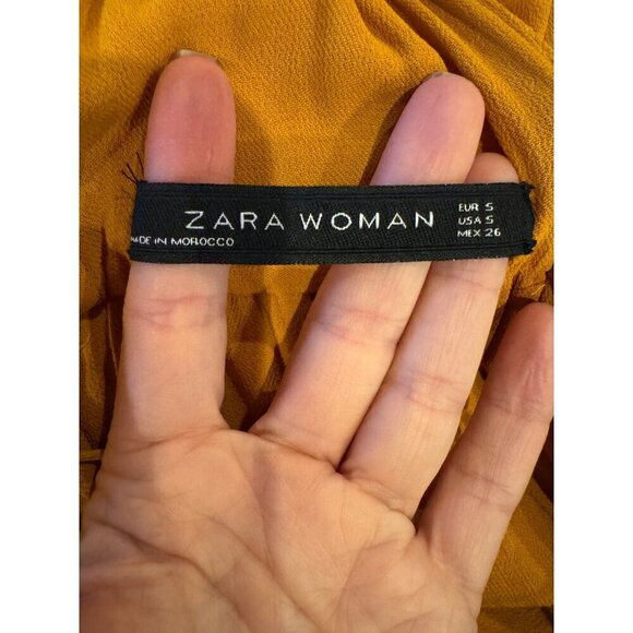 Zara Dress Women Small Mustard Yellow V Neckline Strappy Shoulders Pleated Maxi - Picture 11 of 13